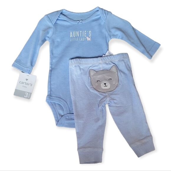 NWT Carter's Auntie's Little Lady Bodysuit and Pants Set with Kittens - Picture 1 of 3